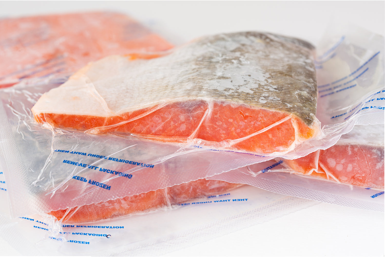 Frozen wild salmon vacuum-sealed for freshness