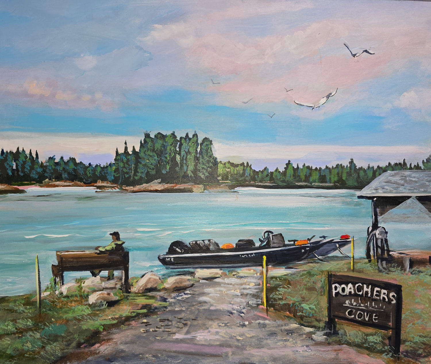 Traditional Alaskan fishing village at sunset