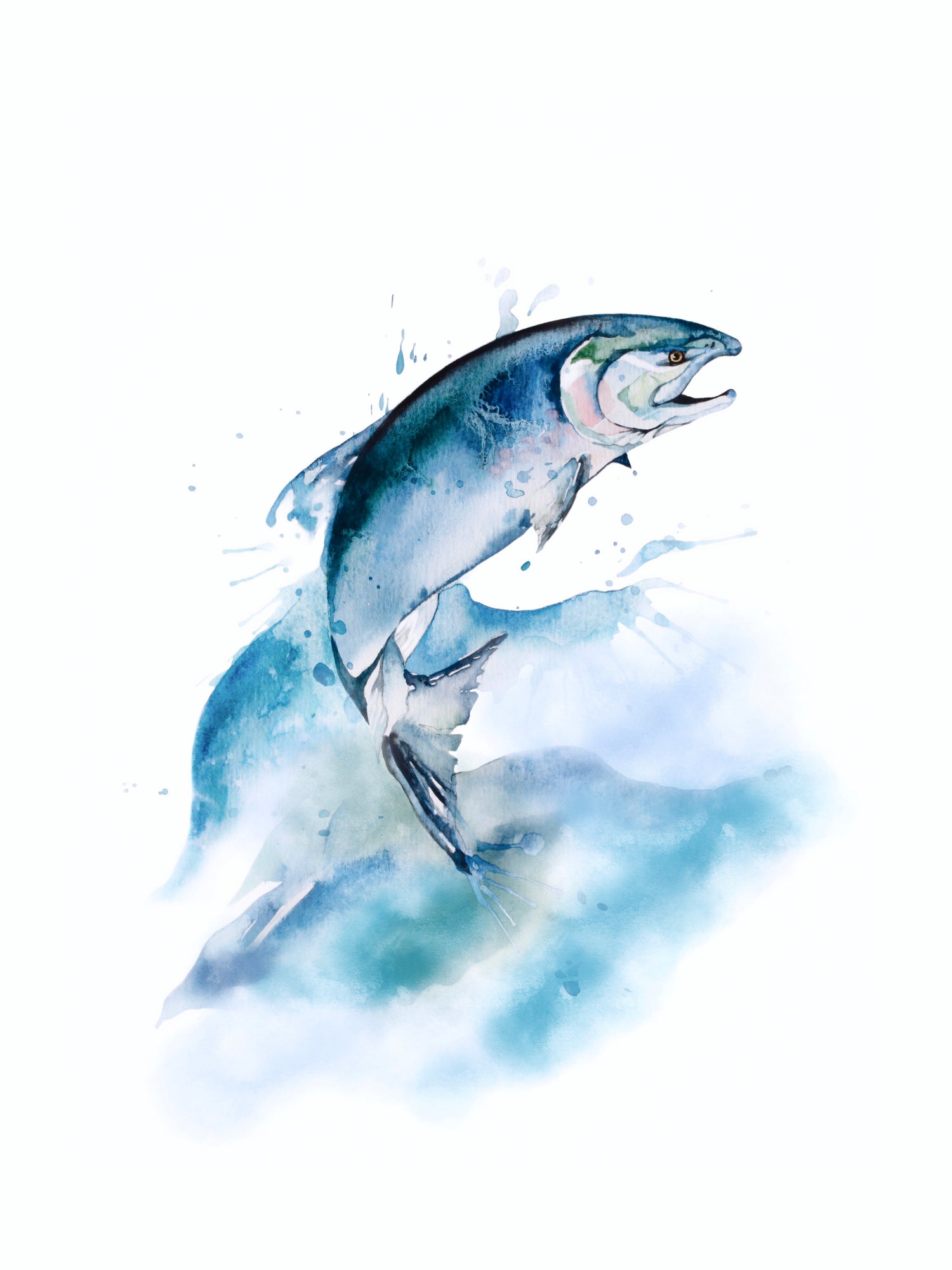 watercolour painting of a wild salmon in Alaska